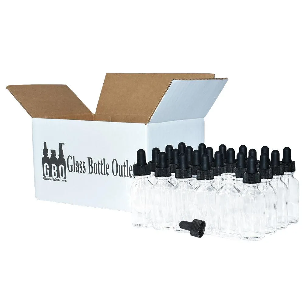 1 oz. Clear Boston Round with Black Glass Dropper (20/400) (V7) (V8)