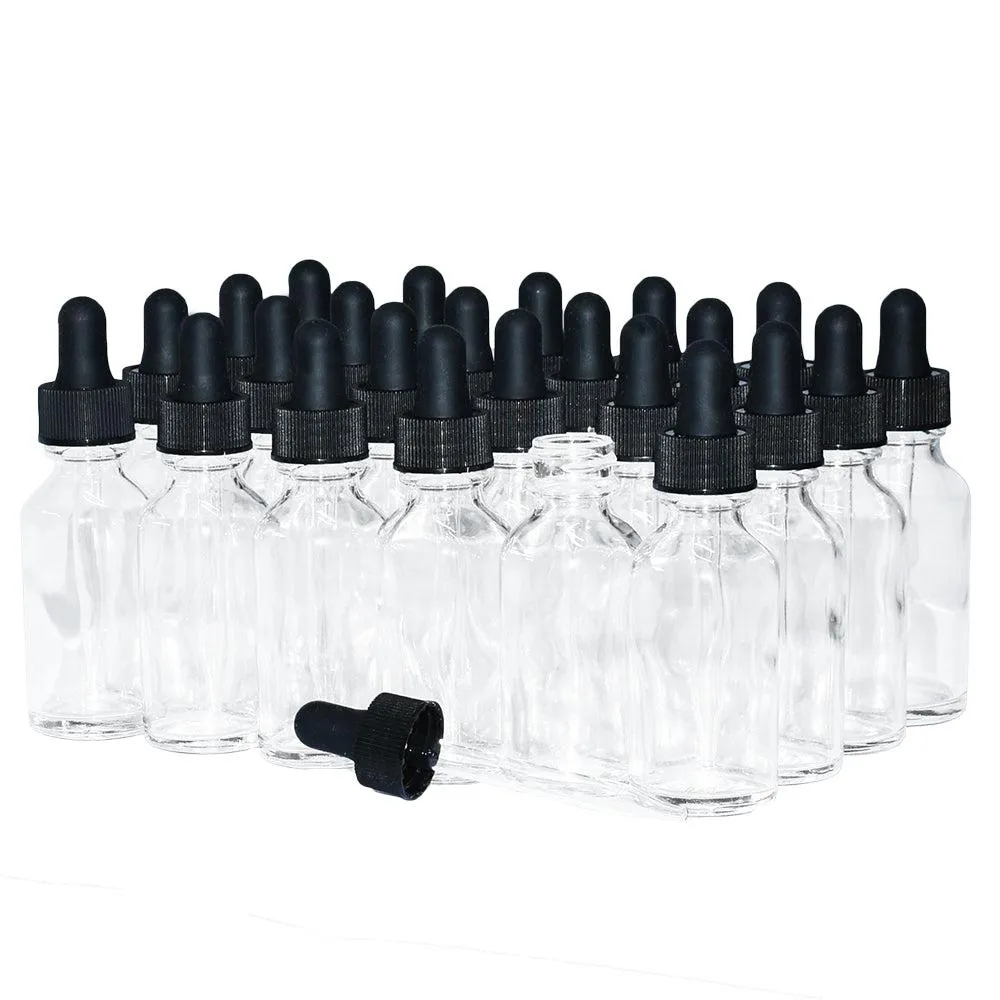 1 oz. Clear Boston Round with Black Glass Dropper (20/400) (V7) (V8)