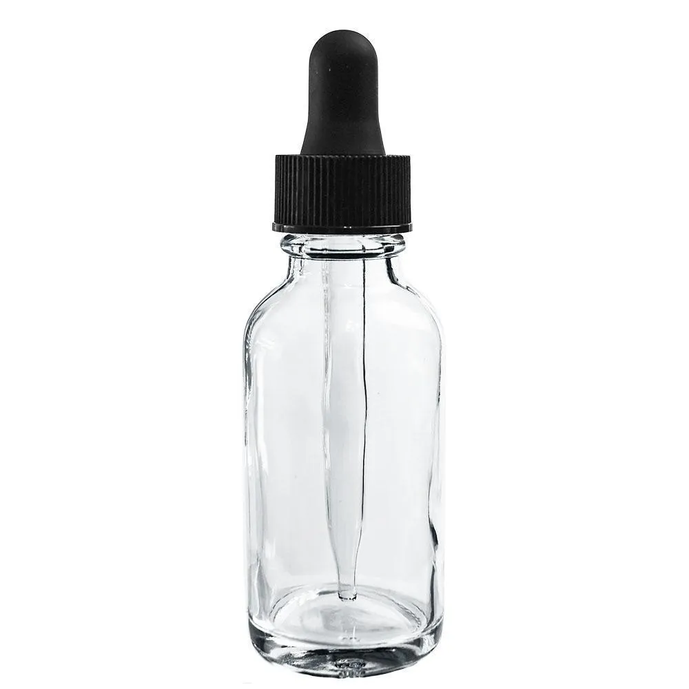 1 oz. Clear Boston Round with Black Glass Dropper (20/400) (V7) (V8)