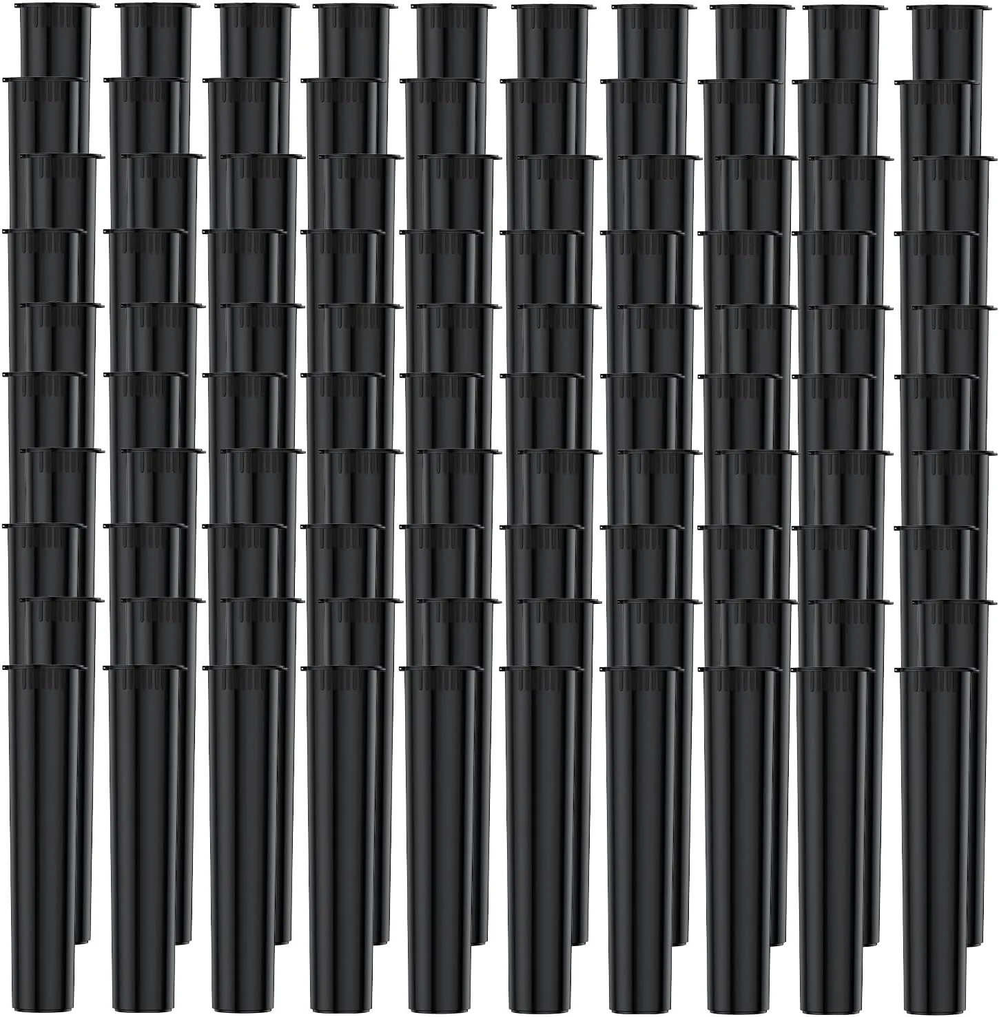 100 Pack 116mm Tubes Black King-Size Plastic Pop Top Storage Tubes, Child Resistant Waterproof Plastic Tube Container Holder BPA Free (U-028)