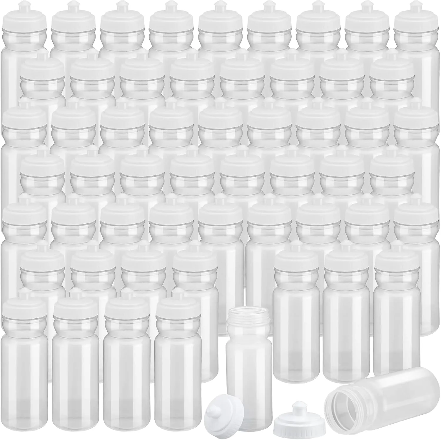 100 Pack Sports Water Bottle Bulk 20 oz Reusable Plastic Water Bottles with Pull Top Cap Dishwasher Safe Drinking Bottles for Adults Kids Fitness, Hiking, Cycling, or Gym Workout