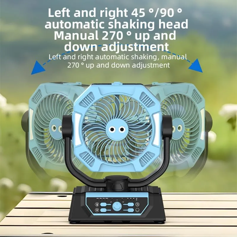 10000mah Rechargeable Camping Fan with LED Lantern, USB Silent Clip On Fan Desk Fan with Remote Control and LED Light, 4 Speeds Shakes Head,Orange,10000 mAh