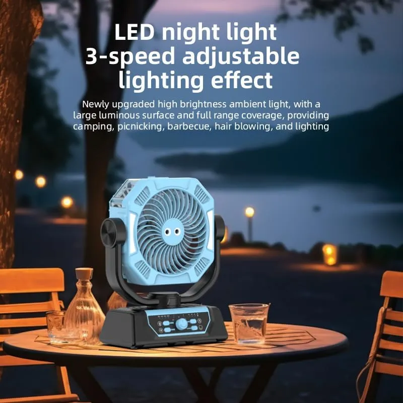 10000mah Rechargeable Camping Fan with LED Lantern, USB Silent Clip On Fan Desk Fan with Remote Control and LED Light, 4 Speeds Shakes Head,Orange,10000 mAh