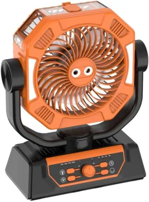 10000mah Rechargeable Camping Fan with LED Lantern, USB Silent Clip On Fan Desk Fan with Remote Control and LED Light, 4 Speeds Shakes Head,Orange,10000 mAh