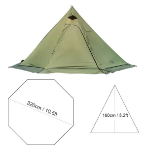 10.5 x 5.2 Outdoor Camping Tent Stove Jack Teepee Windproof Waterproof Rip-Resistant Easy Carry for Family Hiking Backpacking