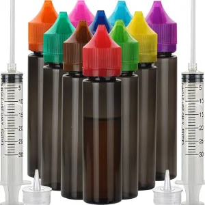 10pcs 60ml Soft PET Unicorn Dropper bottle liquid refill bottle liquid applicator Bottle (Black Bottle Color Cap, 60ml x 10pcs)(Black Bottle Color Cap, 60ml x 10pcs)