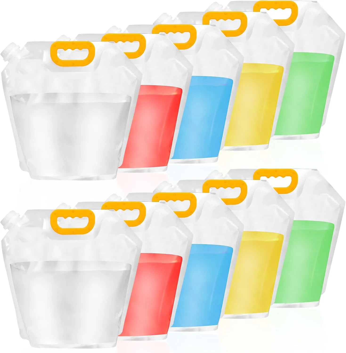 12 Pack Collapsible Water Container Bag 1.3 Gallon Emergency Foldable Water Container BPA Free Food Grade Plastic Storage Jug Freezable Water Bottle for Camping Hiking Riding Backpack