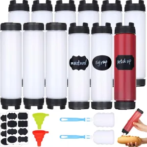 12 Pc Condiment Squeeze Bottles for Sauces 16 Oz Inverted Ketchup Bottles Squeeze Plastic Mustard Dispenser Refillable Tip Large Valve Squirt Bottles for Liquids Reusable Kitchen Condiment Container