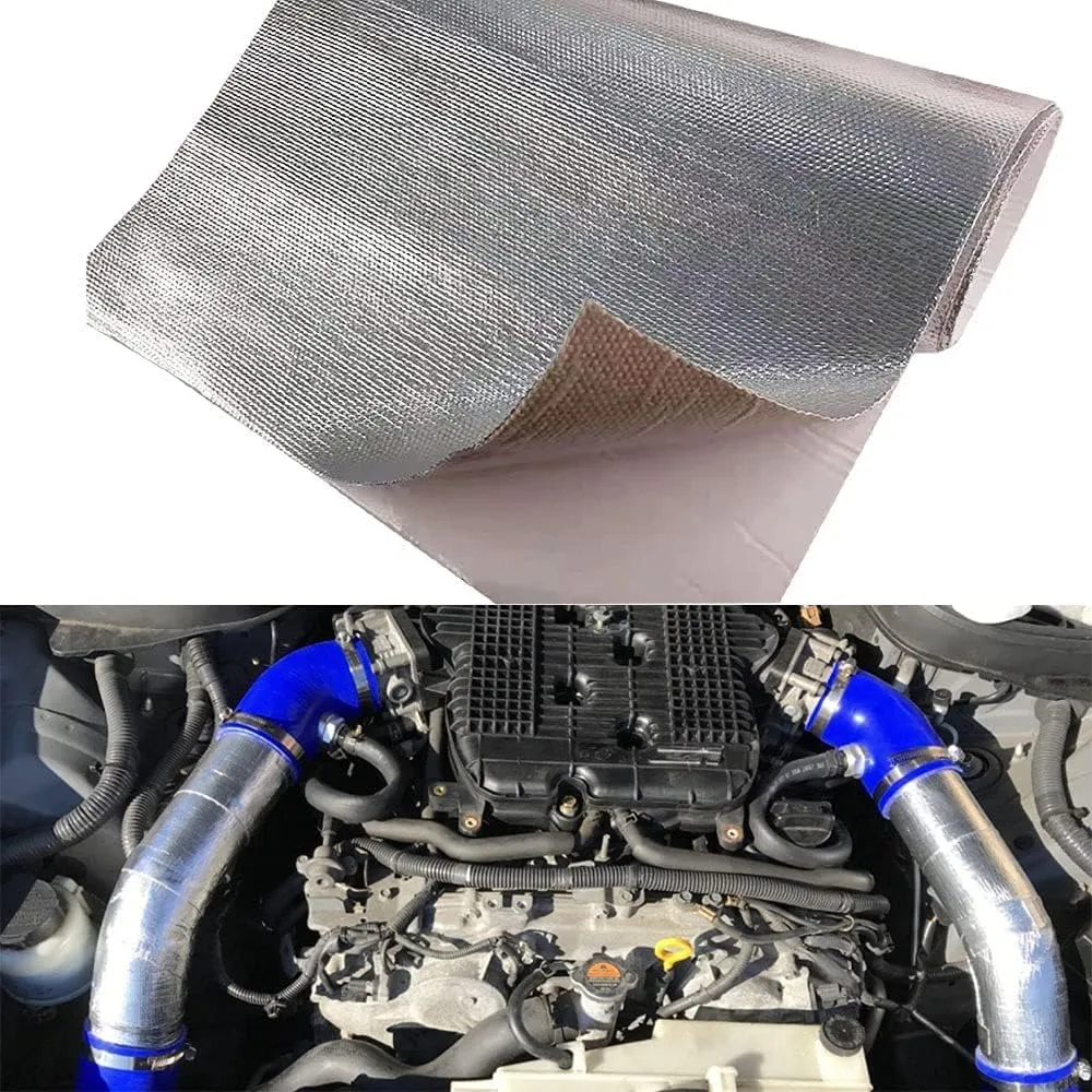 12'' X 48''Aluminized Heat Shield Mat Thermal Barrier Adhesive Backed Heat Blanket, Fiberglass Insulation Reflective Material High Temp Protection