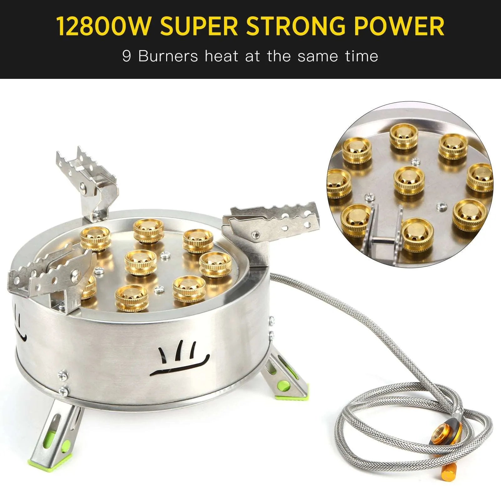 12800W 9-Head Outdoor Stove Self-Driving Tour Stainless Steel Folding 9 Hole Fire Brimstone Stove Gas Burner Camping Burner 9성버너