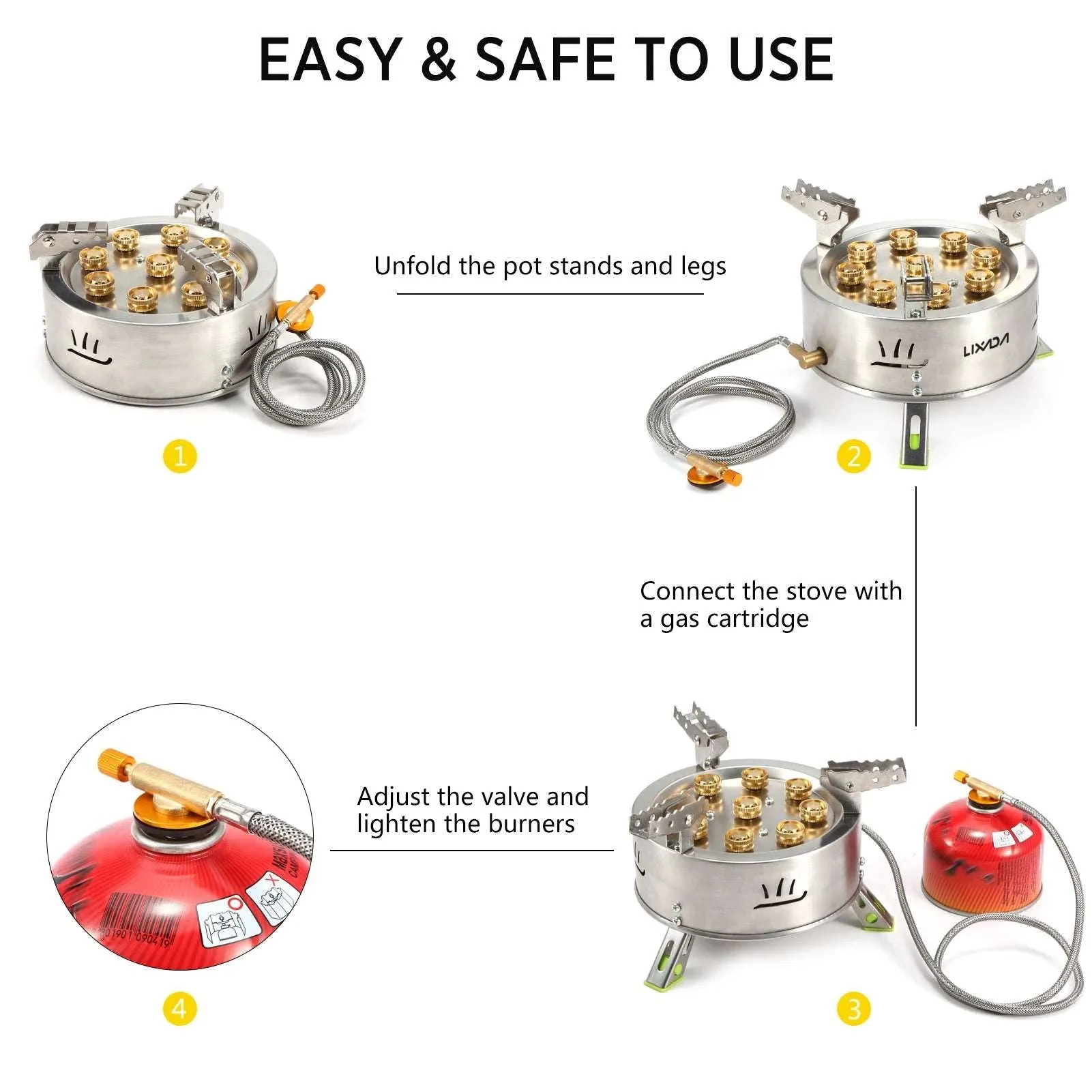 12800W 9-Head Outdoor Stove Self-Driving Tour Stainless Steel Folding 9 Hole Fire Brimstone Stove Gas Burner Camping Burner 9성버너
