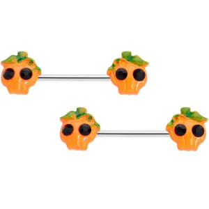 14 Gauge 5/8 Orange Jack O Lantern Pumpkin Halloween Nipple Ring Set