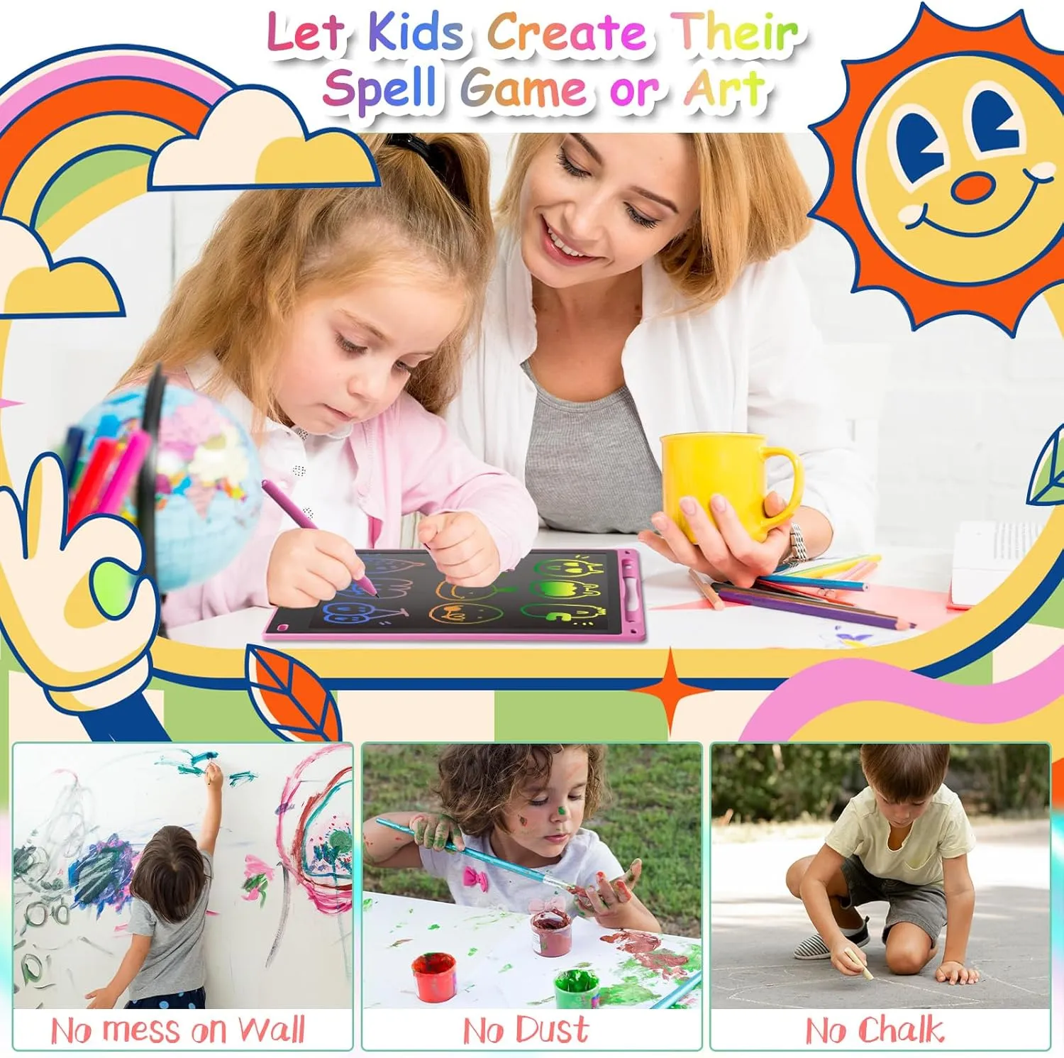 16 Inch LCD Writing Tablet - Colorful Electronic Drawing Pad & Doodle Board for Kids Ages 3-8, Erasable Educational Toy, Birthday Gift and Christmas for Girls and Boys