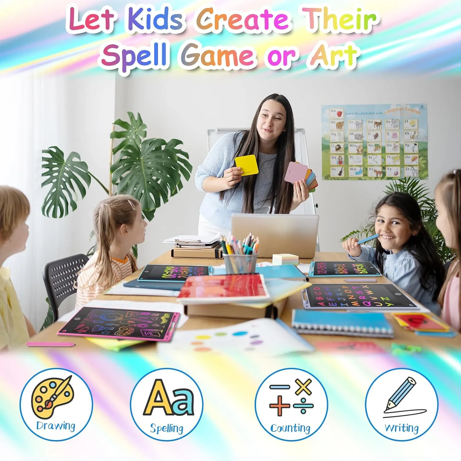 16 Inch LCD Writing Tablet - Colorful Electronic Drawing Pad & Doodle Board for Kids Ages 3-8, Erasable Educational Toy, Birthday Gift and Christmas for Girls and Boys