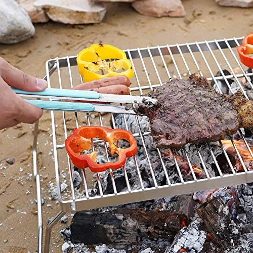 17" Large Folding Campfire Grill, 304 Stainless Steel Firepit Grill Grate