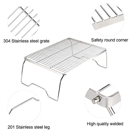 17" Large Folding Campfire Grill, 304 Stainless Steel Firepit Grill Grate