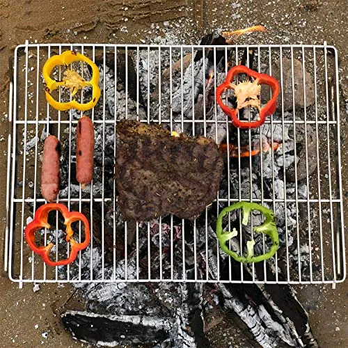 17" Large Folding Campfire Grill, 304 Stainless Steel Firepit Grill Grate