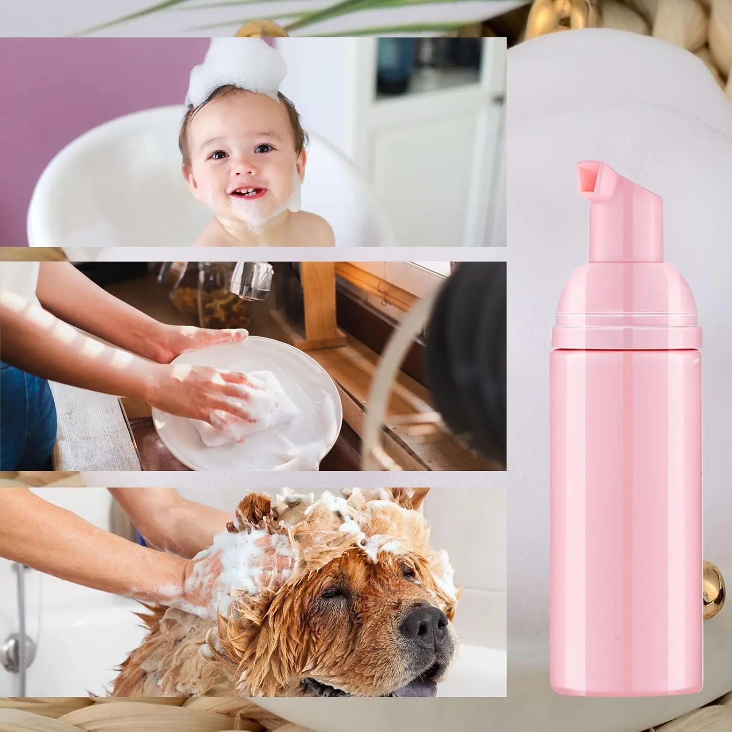2 Oz Foam Soap Bottle Empty Travel Foaming Dispenser for Hand Soap,Lash Shampoo,Body Wash(12 PCS, Pink)
