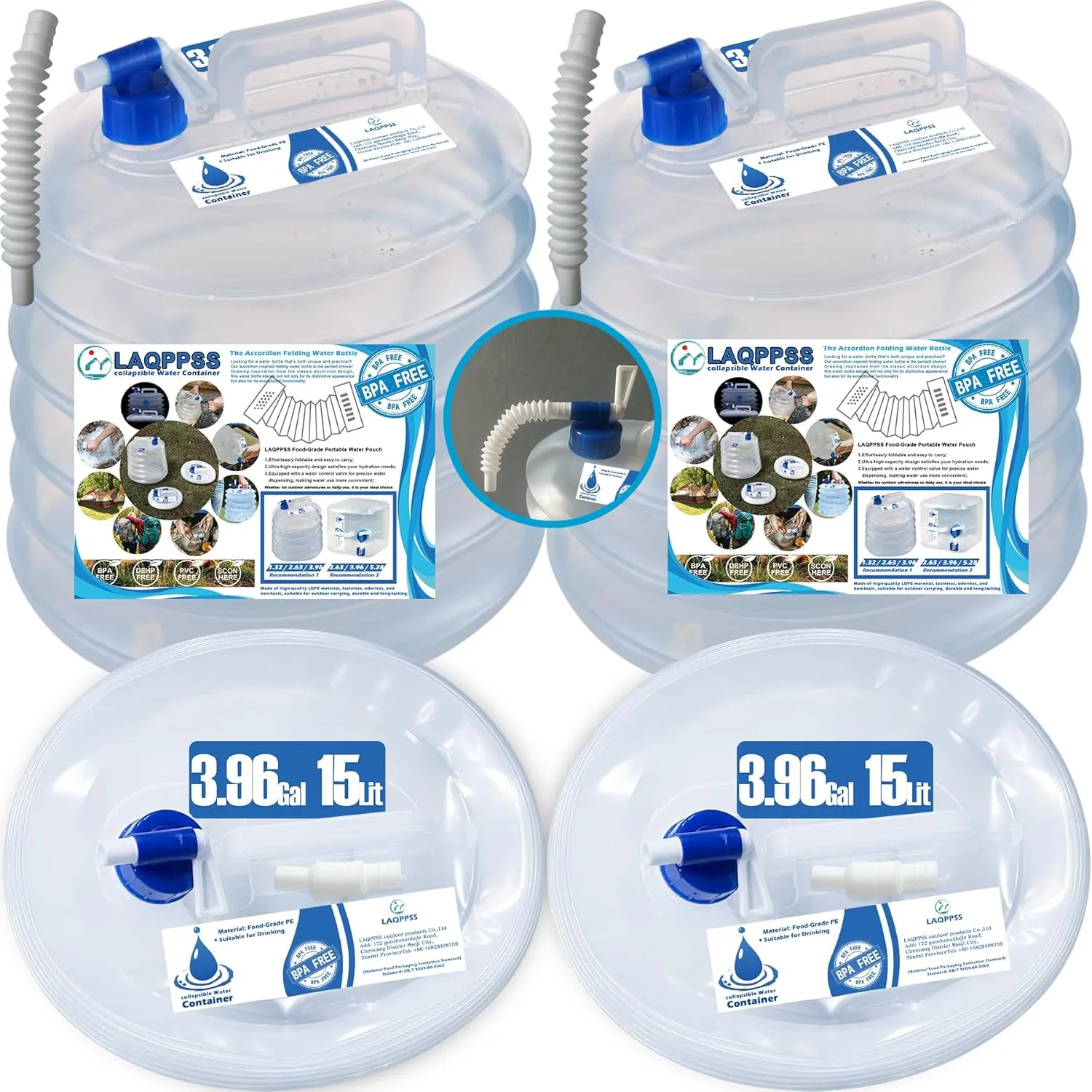 2 Pack - 2.64/3.96 Gallon Premium Collapsible Water Containers: Large Capacity Food - Grade LDPE, BPA - Free, ultimate for Camping & Hiking. with a Patented Leak - Proof Faucet Design