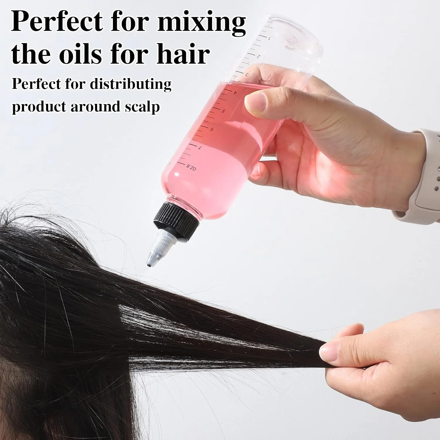 2 Pack Applicator Bottle for Hair, 8.5 Ounce Hair Oil Applicator Plastic Squeeze Bottle Root Hair Dye Bottle Twist-On Top Tip Cap with Clear Graduated Scale