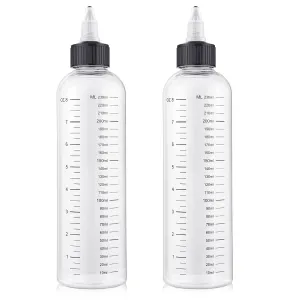 2 Pack Applicator Bottle for Hair, 8.5 Ounce Hair Oil Applicator Plastic Squeeze Bottle Root Hair Dye Bottle Twist-On Top Tip Cap with Clear Graduated Scale