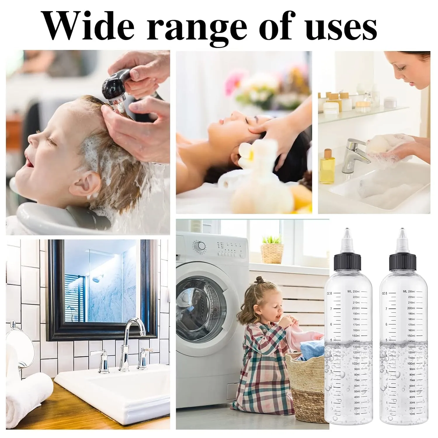 2 Pack Applicator Bottle for Hair, 8.5 Ounce Hair Oil Applicator Plastic Squeeze Bottle Root Hair Dye Bottle Twist-On Top Tip Cap with Clear Graduated Scale