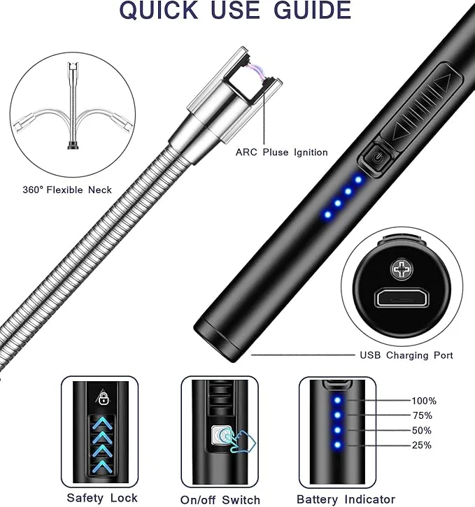 2 Pack Candle Lighters, USB Rechargeable Arc Lighter Long Flameless Plasma Windproof Lighter for Camping Grill Party Home