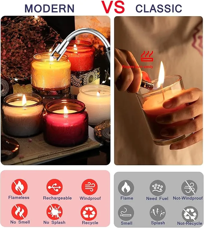 2 Pack Candle Lighters, USB Rechargeable Arc Lighter Long Flameless Plasma Windproof Lighter for Camping Grill Party Home