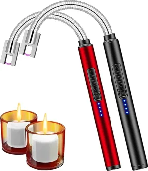 2 Pack Candle Lighters, USB Rechargeable Arc Lighter Windproof Long Lighter Camping Lighter Grill Lighter for Party