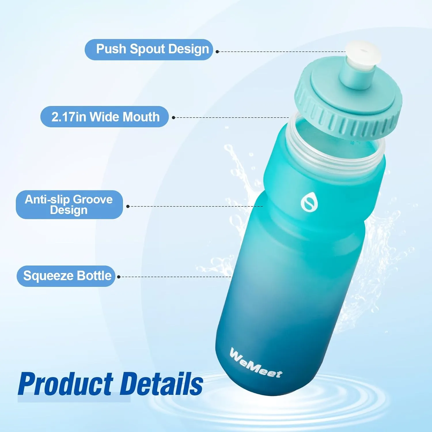 2-Pack Cycling & Sports Water Bottle, BPA Free, Bicycle Squeeze Water Bottle, Mountain Bike Water Bottle with Capacity Scale, for Cycling, Fitness, Camping, Hiking (Green Blue, 24oz)