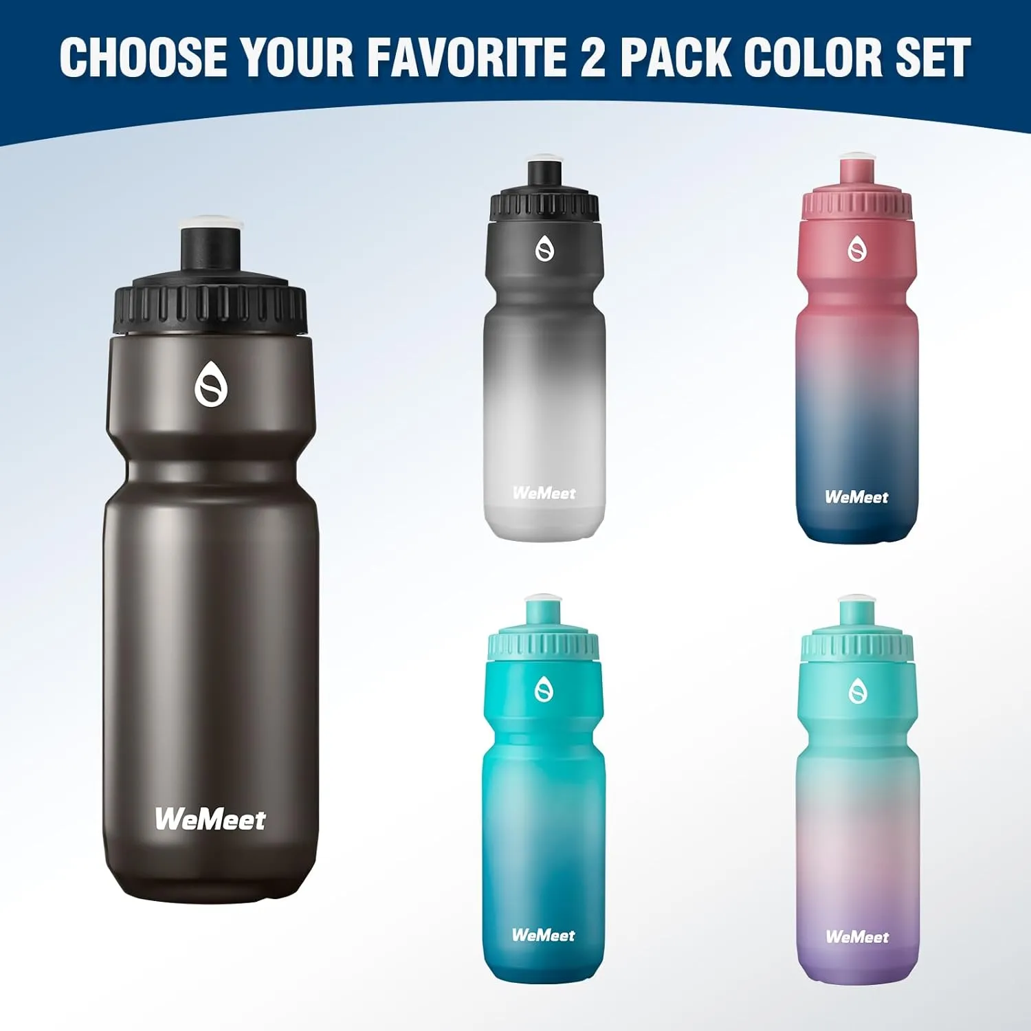 2-Pack Cycling & Sports Water Bottle, BPA Free, Bicycle Squeeze Water Bottle, Mountain Bike Water Bottle with Capacity Scale, for Cycling, Fitness, Camping, Hiking (Green Blue, 24oz)