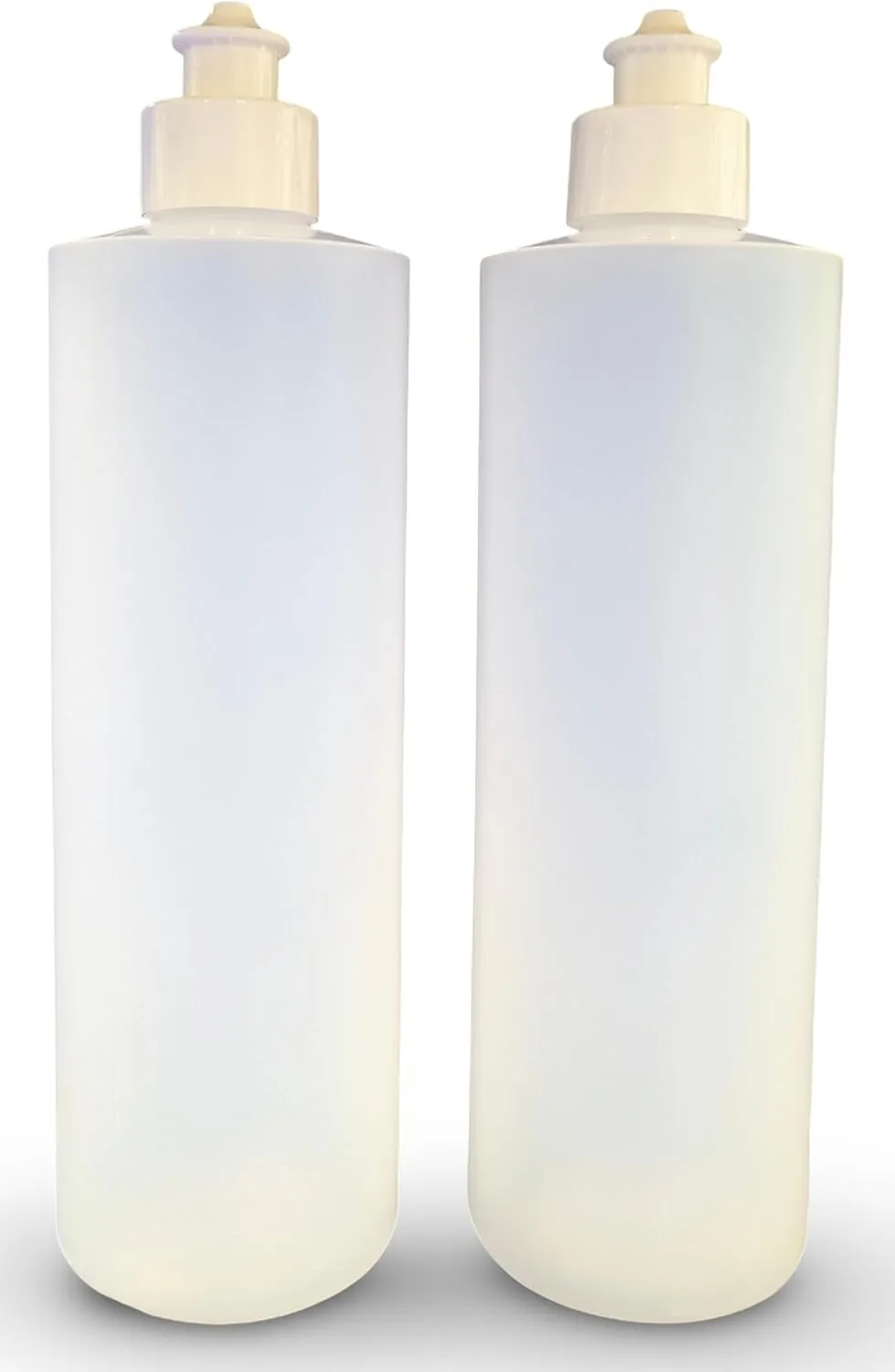 2 Pack Refillable 16 Ounce HDPE Squeeze Bottles With Push/Pull Button Top Dispenser Caps-Great For Lotions, Shampoos, Conditioners and Massage Oils From Earth's Essentials (White Cap)
