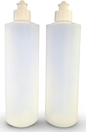 2 Pack Refillable 16 Ounce HDPE Squeeze Bottles With Push/Pull Button Top Dispenser Caps-Great For Lotions, Shampoos, Conditioners and Massage Oils From Earth's Essentials (White Cap)