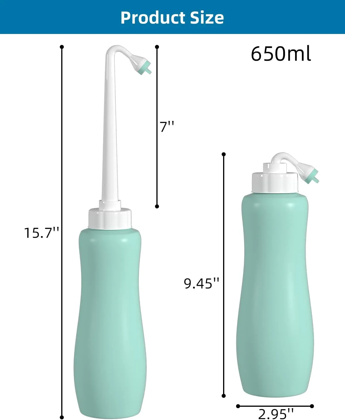 2 Pack Travel Bidet Bottle, Portable Bidet Sprayer Hand held Bidet 650ml for Personal Hygiene Care, On-the-Go Travel Bag Extra Long Pointed Nozzle Spray for Women, Baby and Elderly-Green Bottle