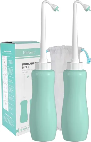 2 Pack Travel Bidet Bottle, Portable Bidet Sprayer Hand held Bidet 650ml for Personal Hygiene Care, On-the-Go Travel Bag Extra Long Pointed Nozzle Spray for Women, Baby and Elderly-Green Bottle