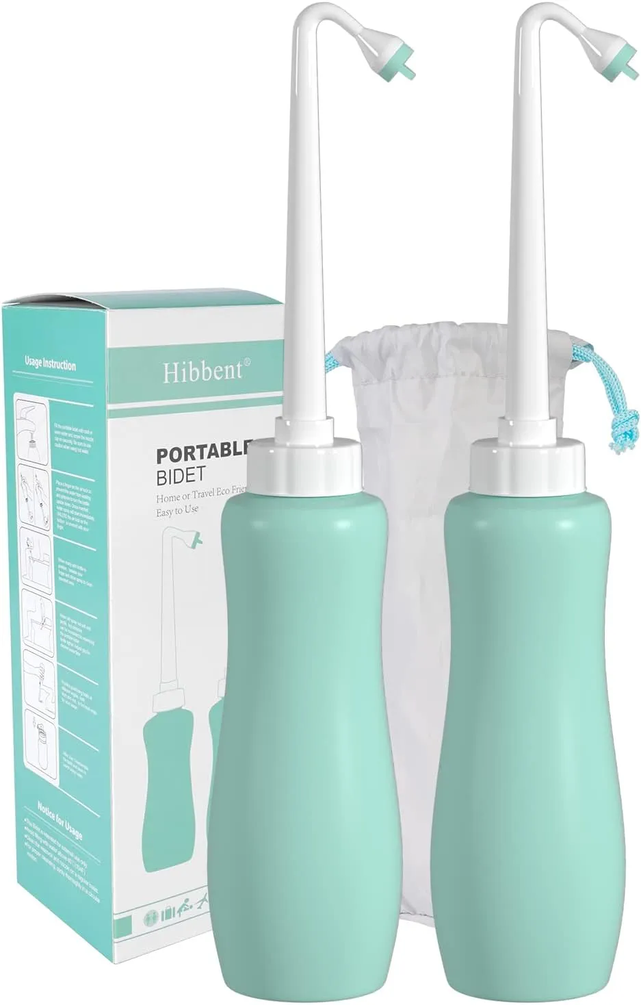 2 Pack Travel Bidet Bottle, Portable Bidet Sprayer Hand held Bidet 650ml for Personal Hygiene Care, On-the-Go Travel Bag Extra Long Pointed Nozzle Spray for Women, Baby and Elderly-Green Bottle