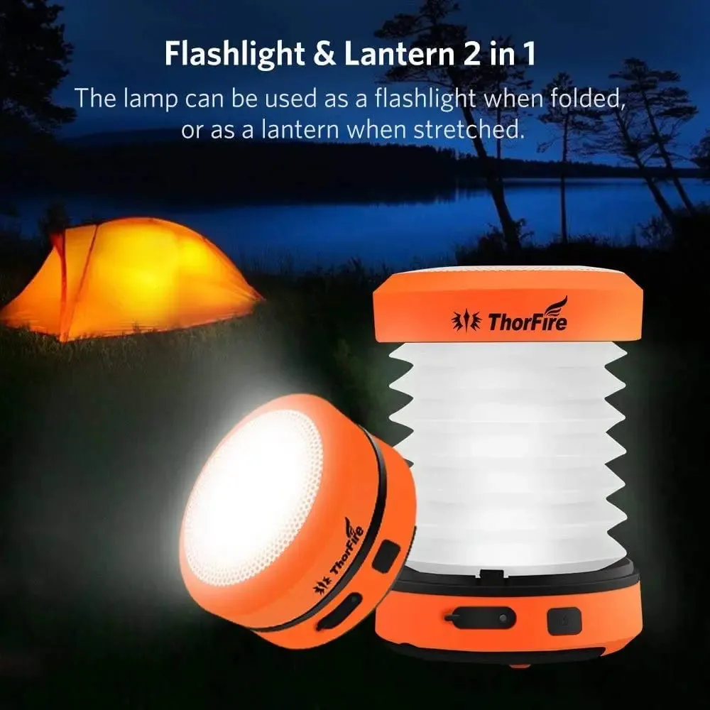 2 PCS Camping Light Solar Rechargable Foldable Portable Lantern Power Bank Waterproof Flashlight Solar Lamp Camp Outdoor