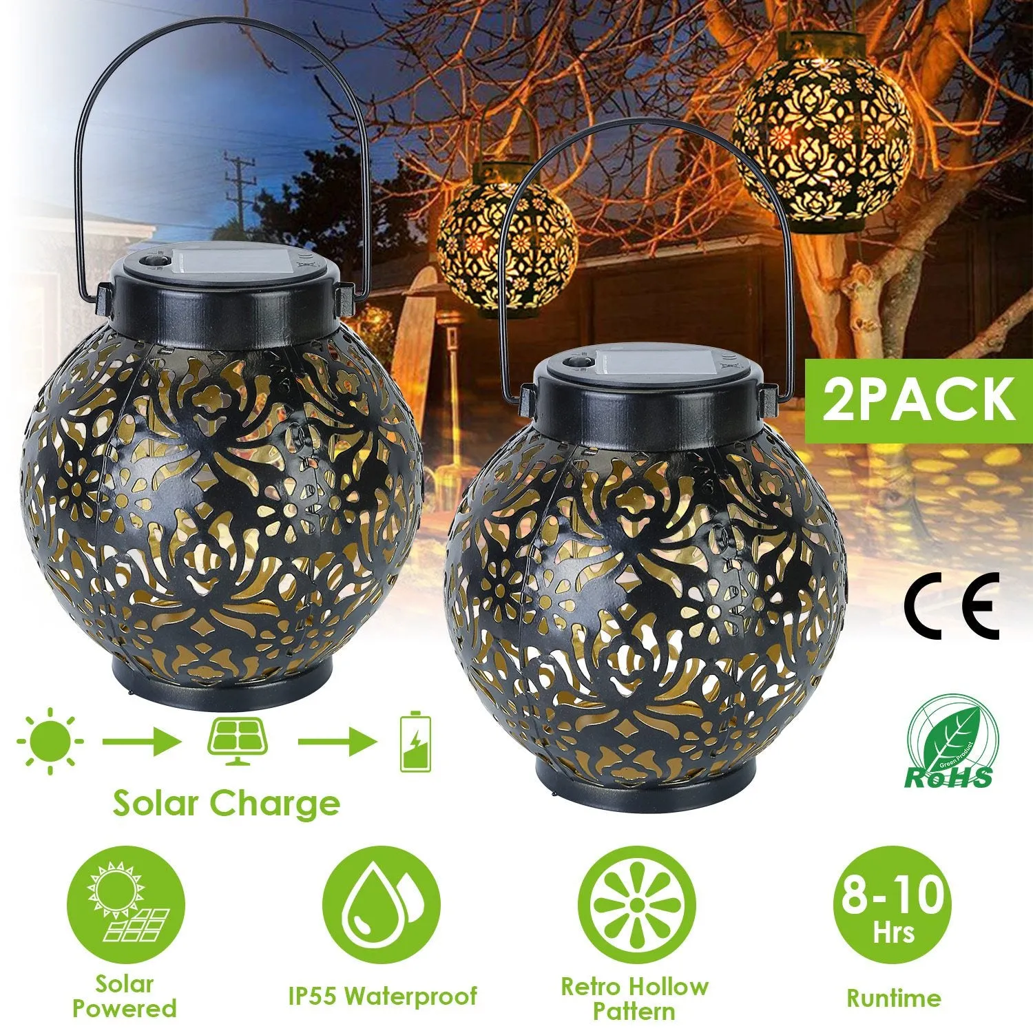 2-Piece: Solar Powered Hanging Lights