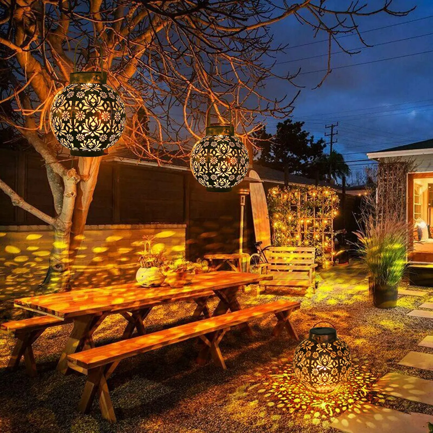 2-Piece: Solar Powered Hanging Lights