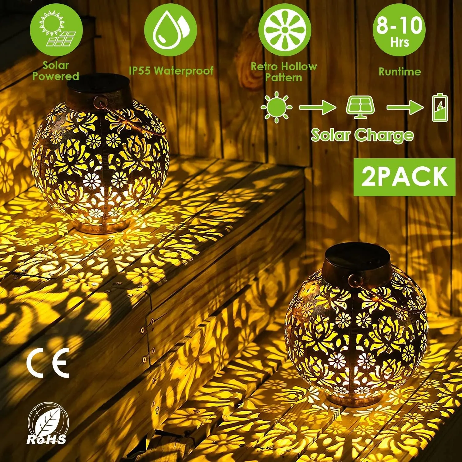 2-Piece: Solar Powered Hanging Lights
