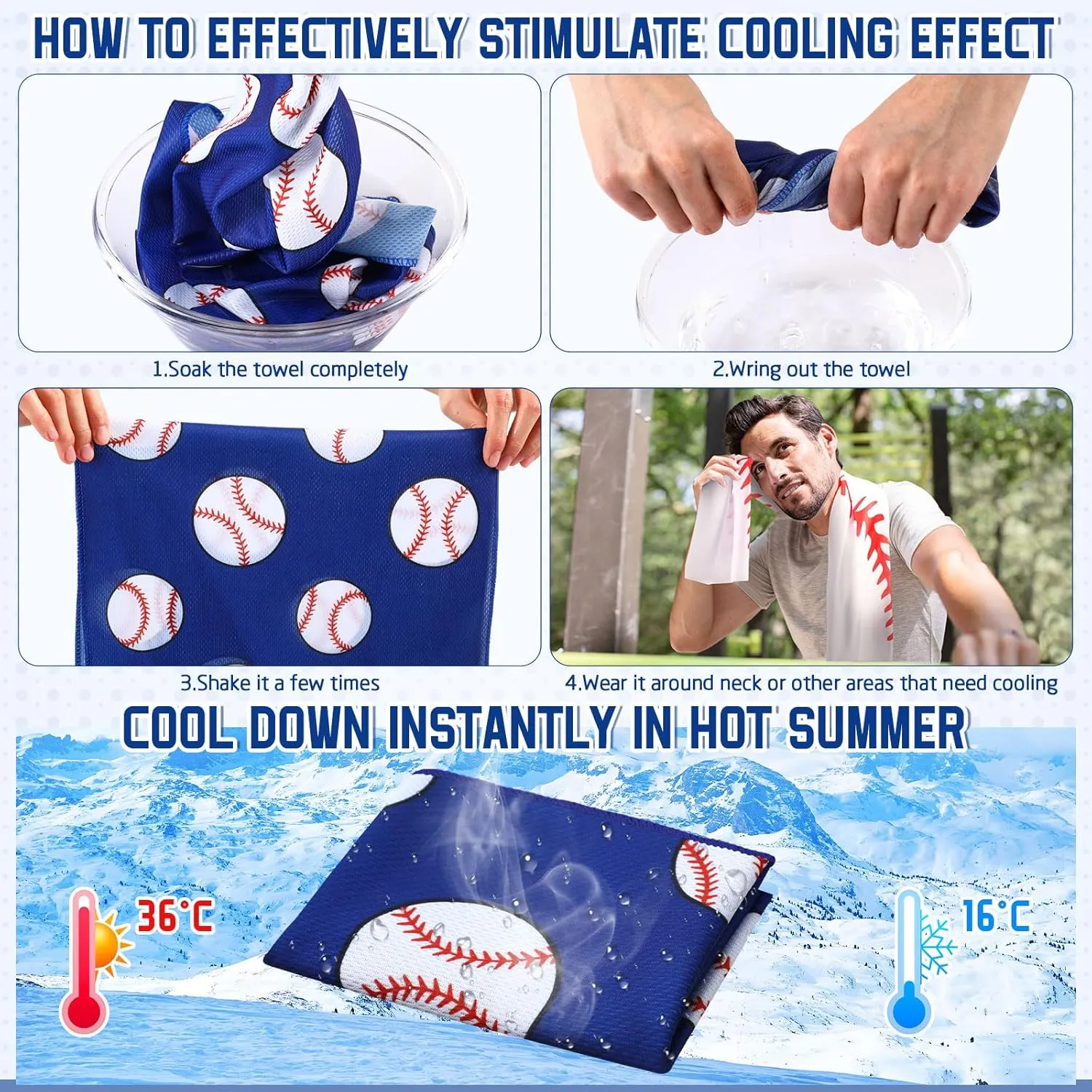 24 Pcs Baseball Water Bottle Baseball Cooling Towel Set with 50 Sticker Sports Party Favors Include 6 Reusable Sports Squeeze Water Bottle 6 Ice Towel Breathable Fast Drying for Team Gifts