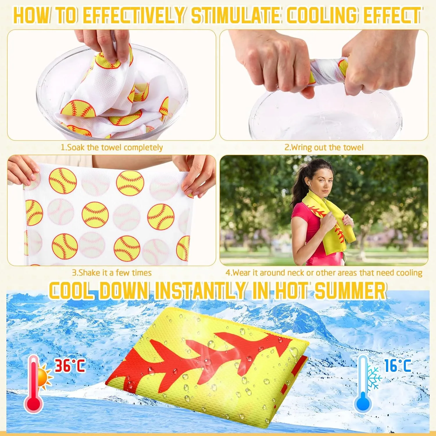 24 Pcs Softball Water Bottle Softball Cooling Towel Set with 50 Sticker Sports Party Favors Include 6 Reusable Sports Squeeze Water Bottle 6 Ice Towel Breathable Fast Drying for Team Gifts