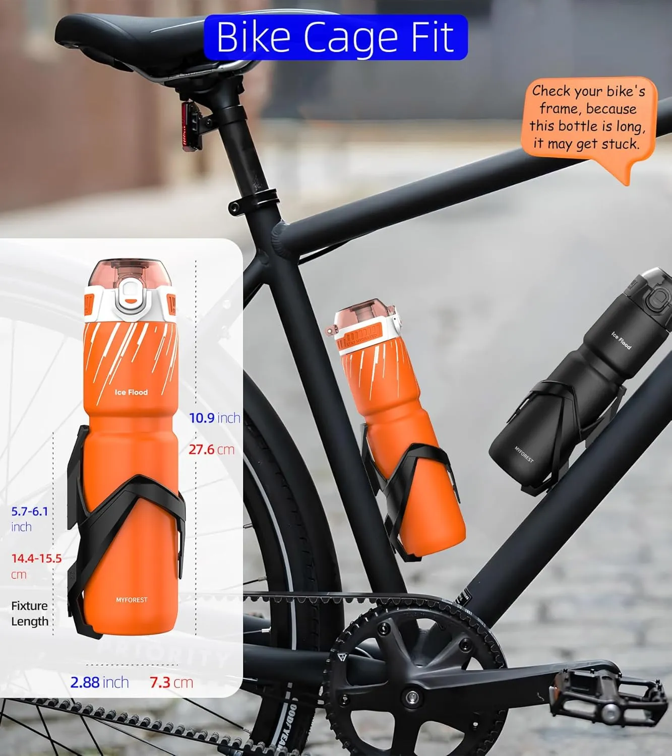 24oz/700ml Insulated Bike Water Bottle, Surgical Steel: No Plastic Taste, Stronger Grip for MTB & Gravel, Chug/Sip 2-in-1, Dirt Cap/Anti-Scratch (Energy Orange)