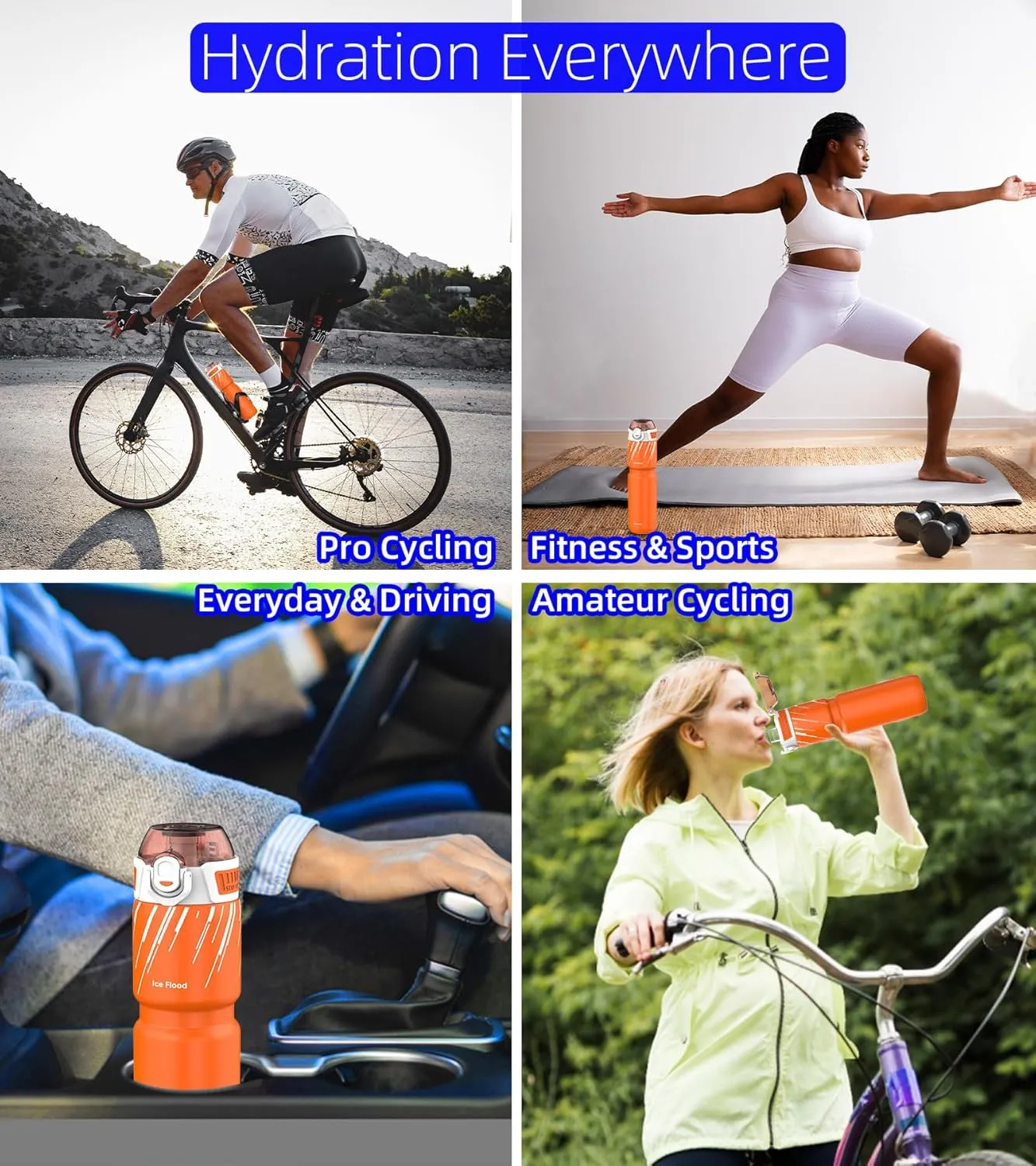24oz/700ml Insulated Bike Water Bottle, Surgical Steel: No Plastic Taste, Stronger Grip for MTB & Gravel, Chug/Sip 2-in-1, Dirt Cap/Anti-Scratch (Energy Orange)