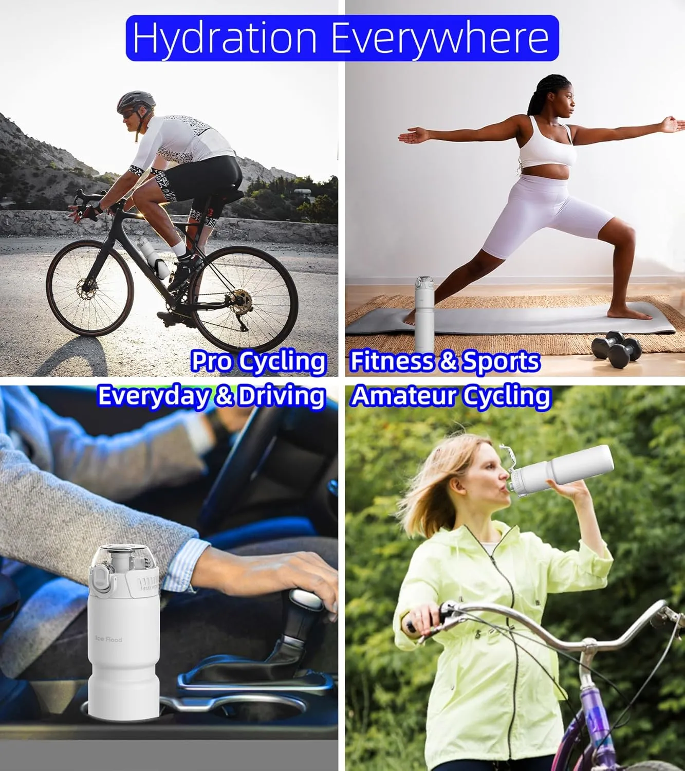 24oz/700ml Insulated Cycling Water Bottle, Surgical Steel 18/10, Most Bike Cages Fit, Chug/Sip 2-in-1, Dishwasher-Safe, Anti-Scratch (Matte White)