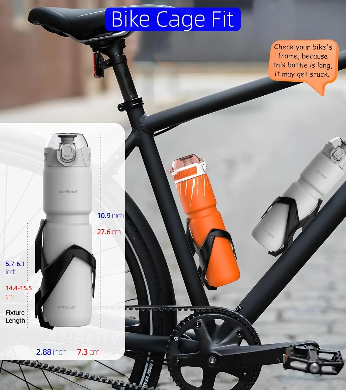 24oz/700ml Insulated Cycling Water Bottle, Surgical Steel 18/10, Most Bike Cages Fit, Chug/Sip 2-in-1, Dishwasher-Safe, Anti-Scratch (Matte White)