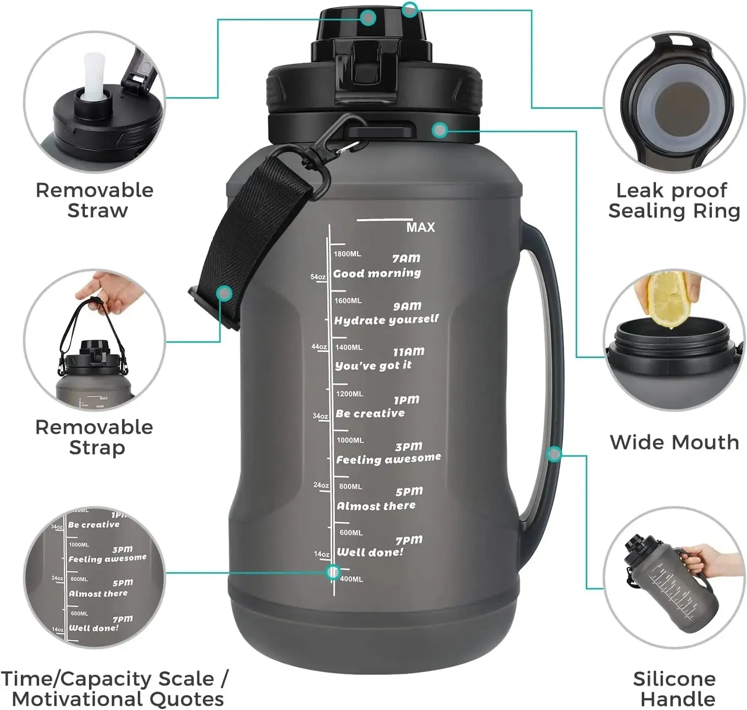 2L Collapsible Silicone Water Bottle with Straw - Large Capacity, Portable Design