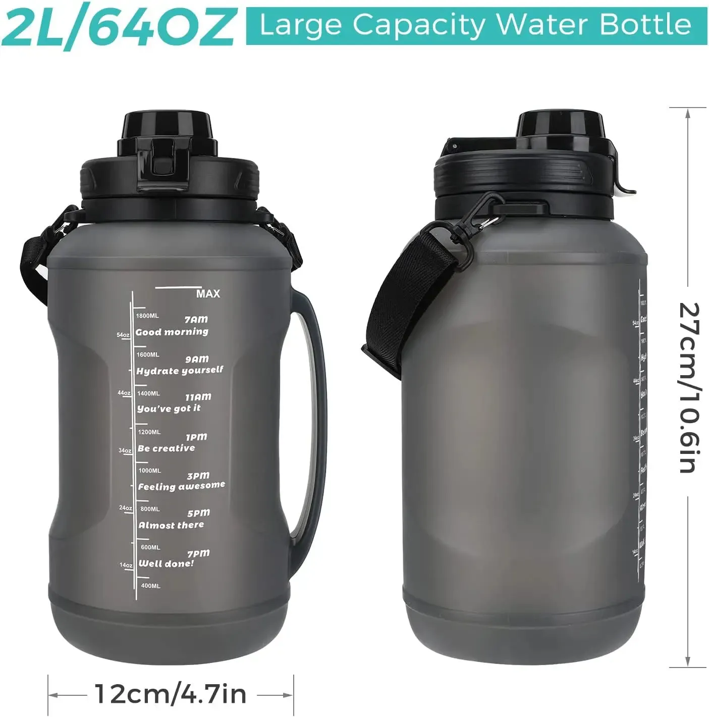 2L Collapsible Silicone Water Bottle with Straw - Large Capacity, Portable Design