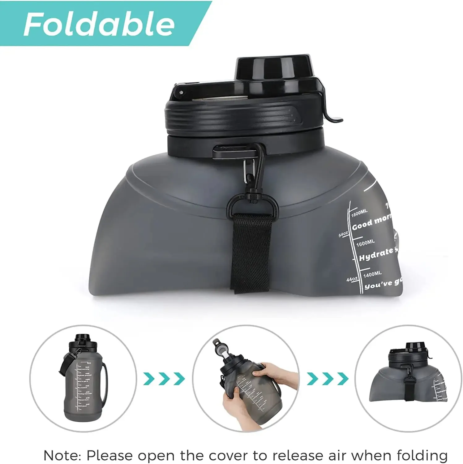 2L Collapsible Silicone Water Bottle with Straw - Large Capacity, Portable Design