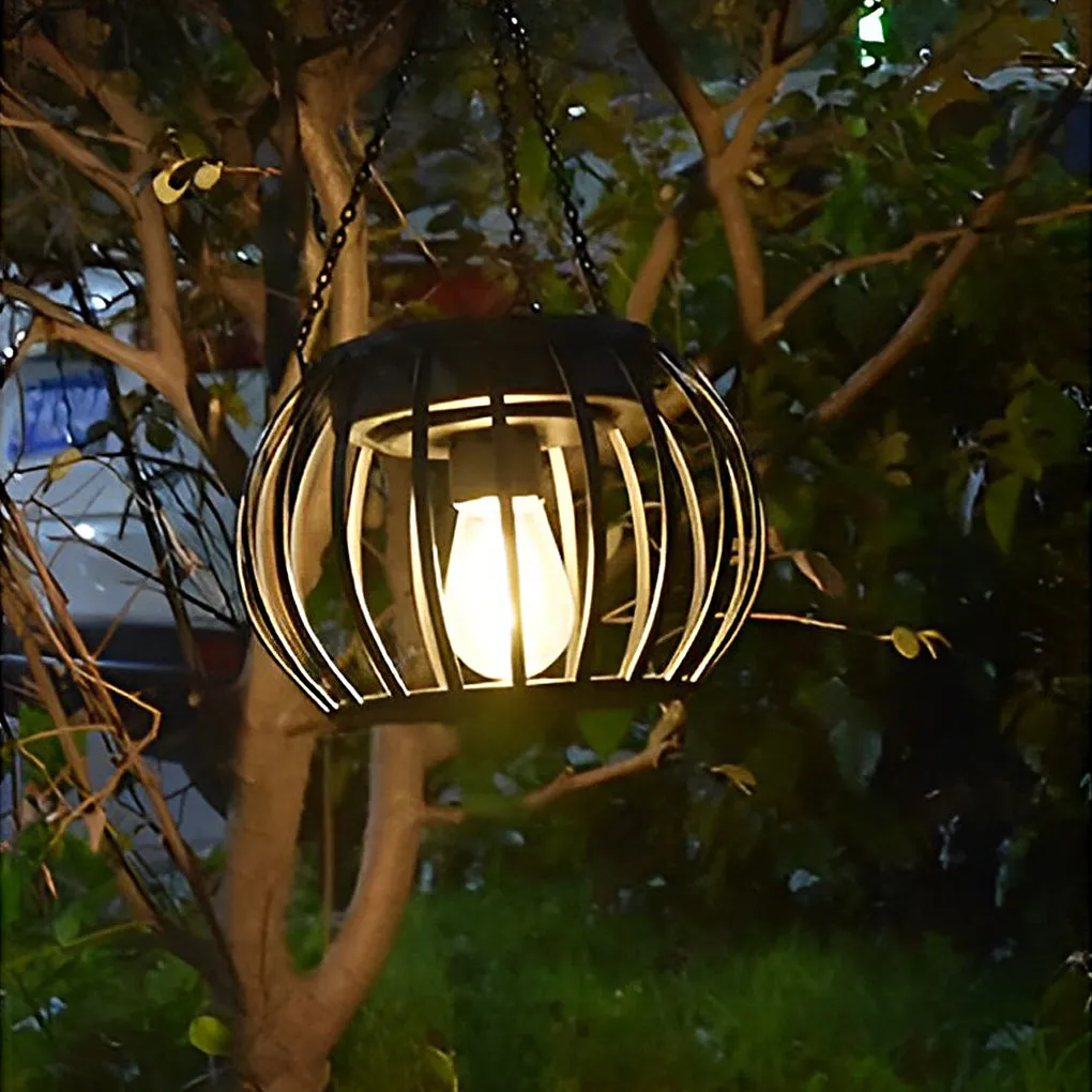 2PCS Black Modern Metal Pumpkin LED Waterproof Solar Outdoor Lanterns